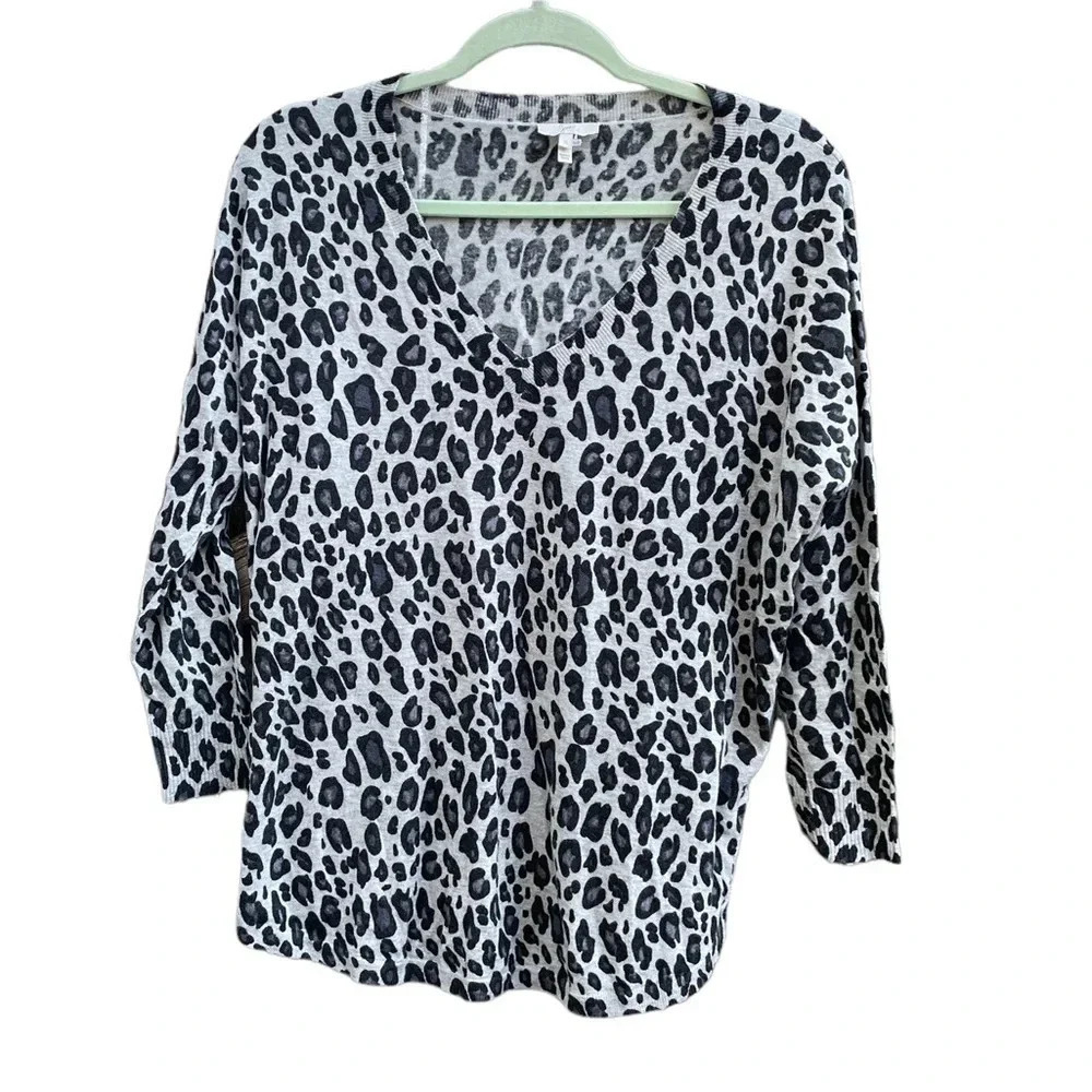 JOIE CHYANNE LEOPARD PRINT CASHMERE V-NECK SWEATER
